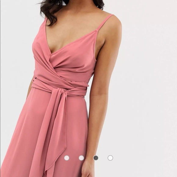 NWT ASOS Cami Wrap Midi Dress Tie Waist Coral Mauve 4 - Picture 2 of 14
